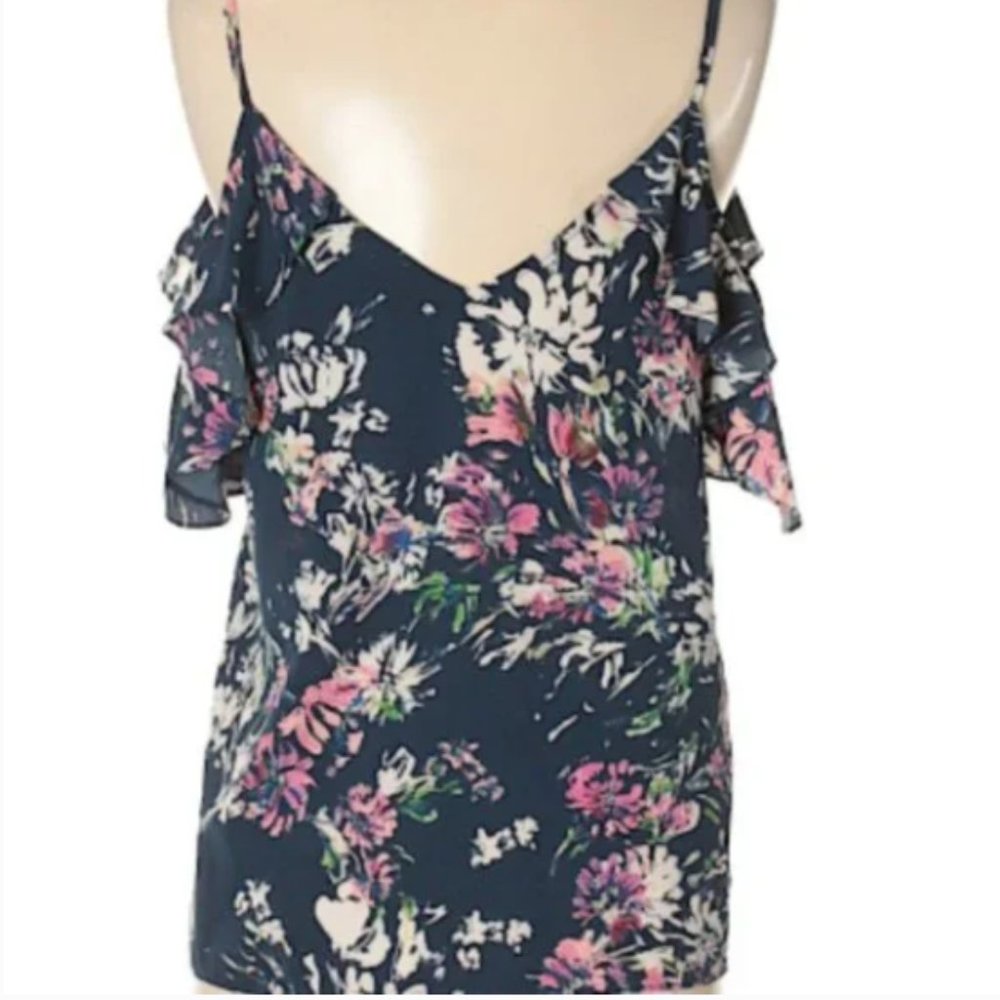 Floral Ruffle V-Neck Blouse Sz: Small     QR